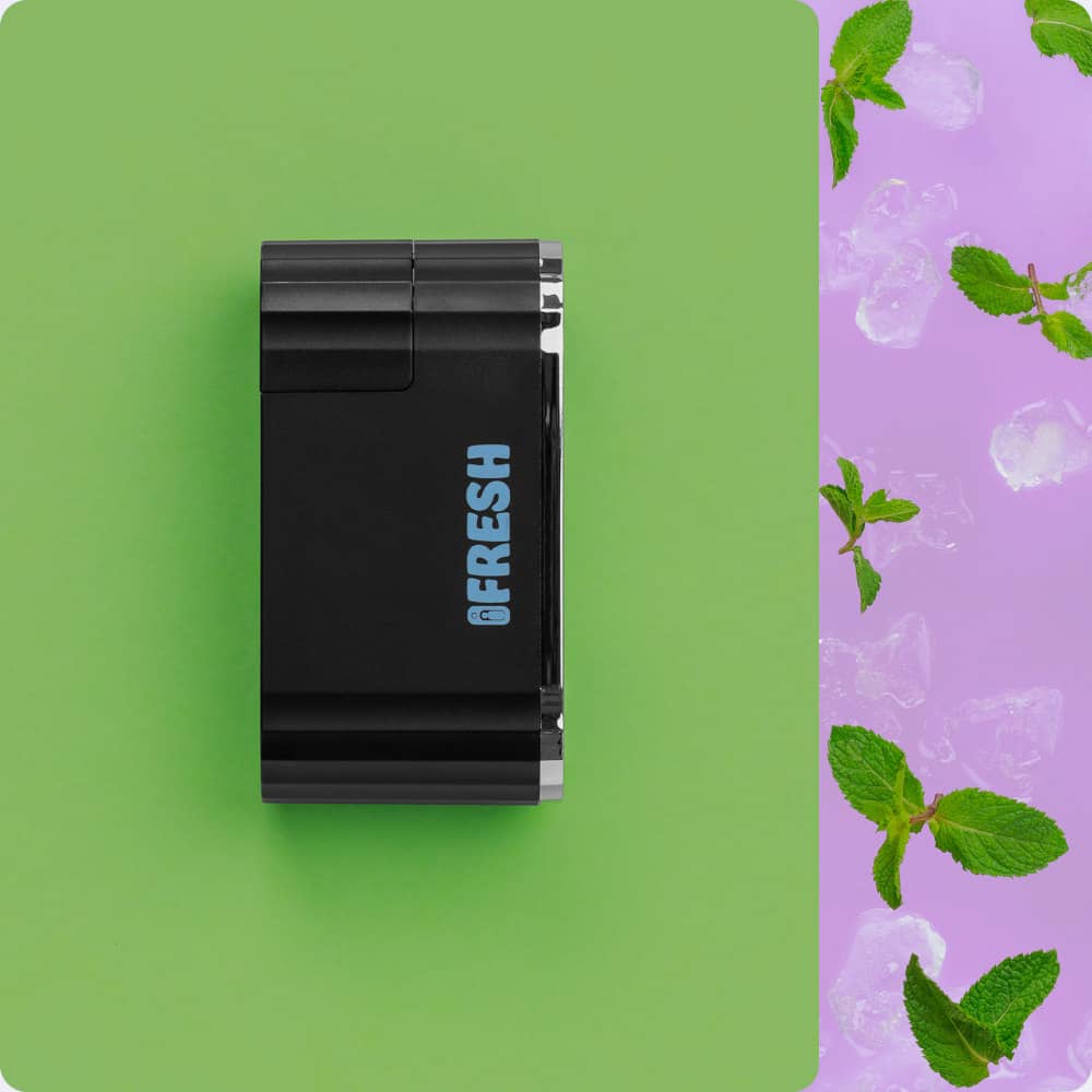 iFresh device in black with 6 FreshFill mint refills